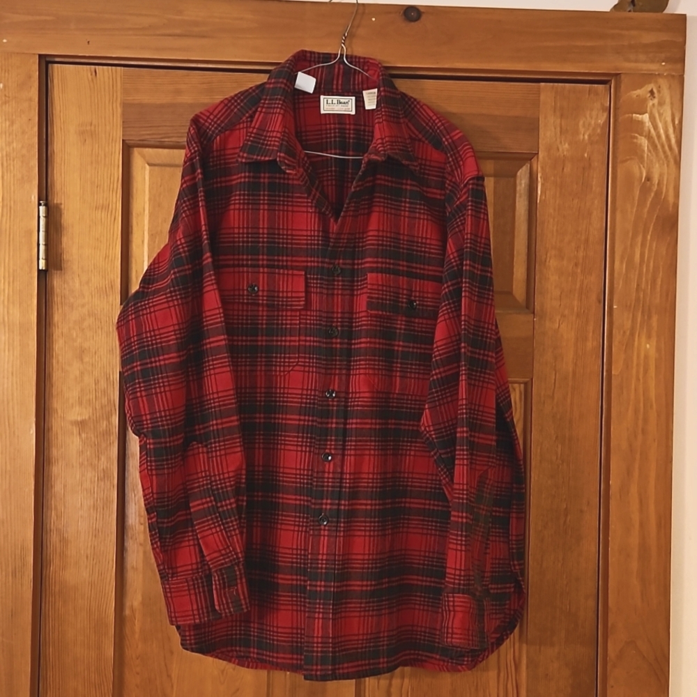 L.L. Bean Red and Black Plaid Men's Shirt